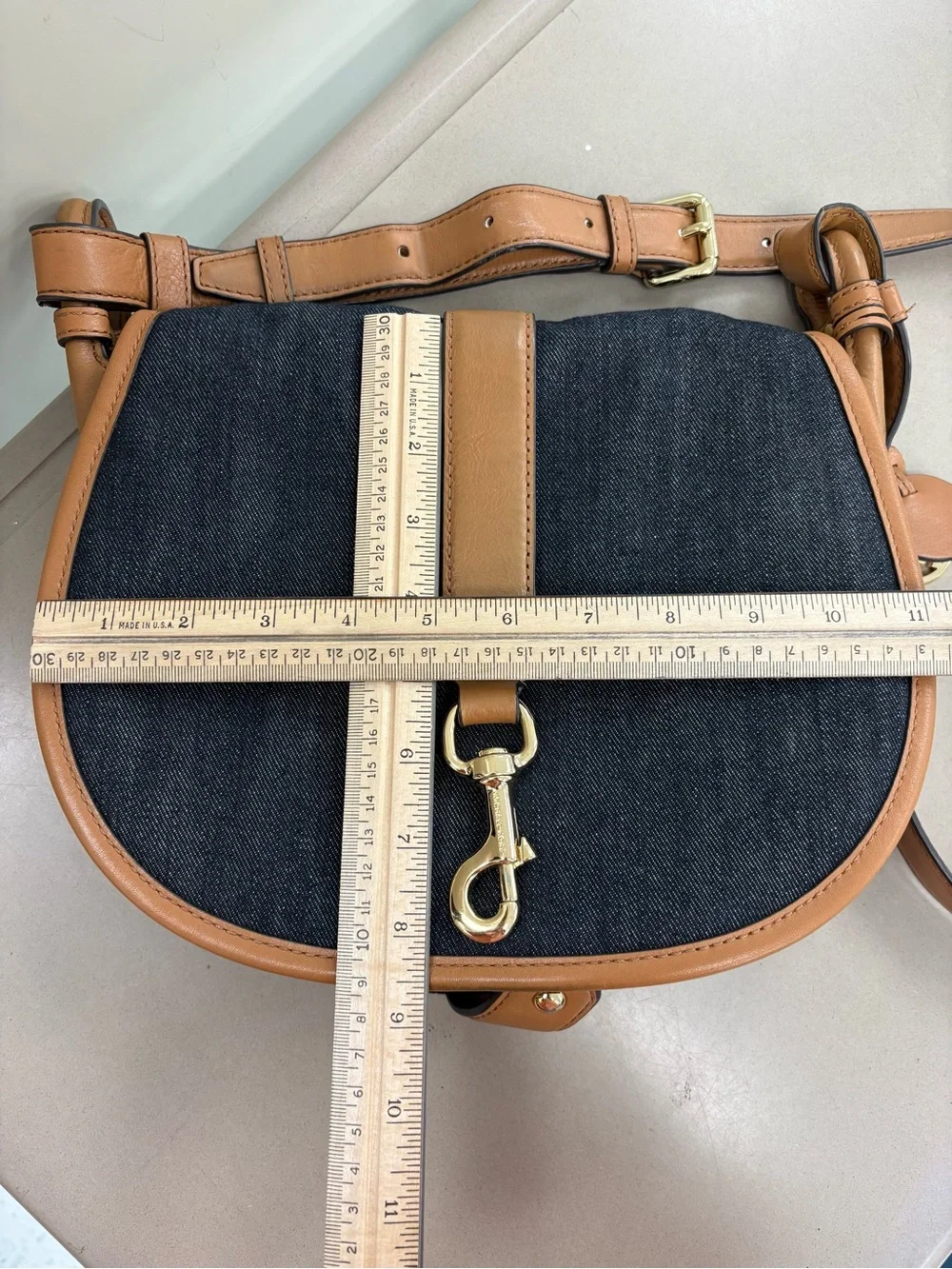 Michael Kors Jamie Denim & Leather Saddle Crossbody Bag